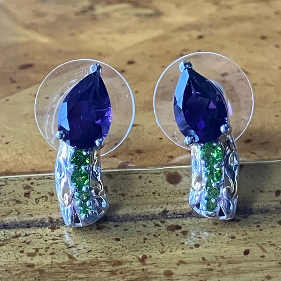 African Amethyst Chrome Diopside Sterling Silver Earrings - Picture 1 of 8